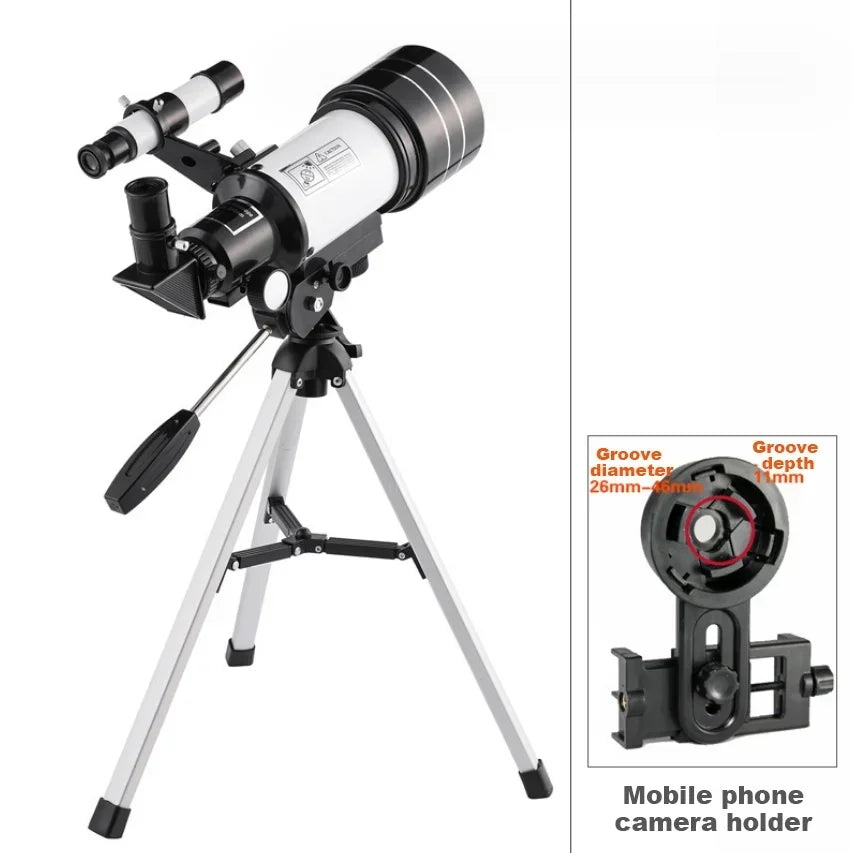 150X Astronomical Telescope – 70mm Refractor Portable Travel Scope with Phone Adapter & Wireless Remote