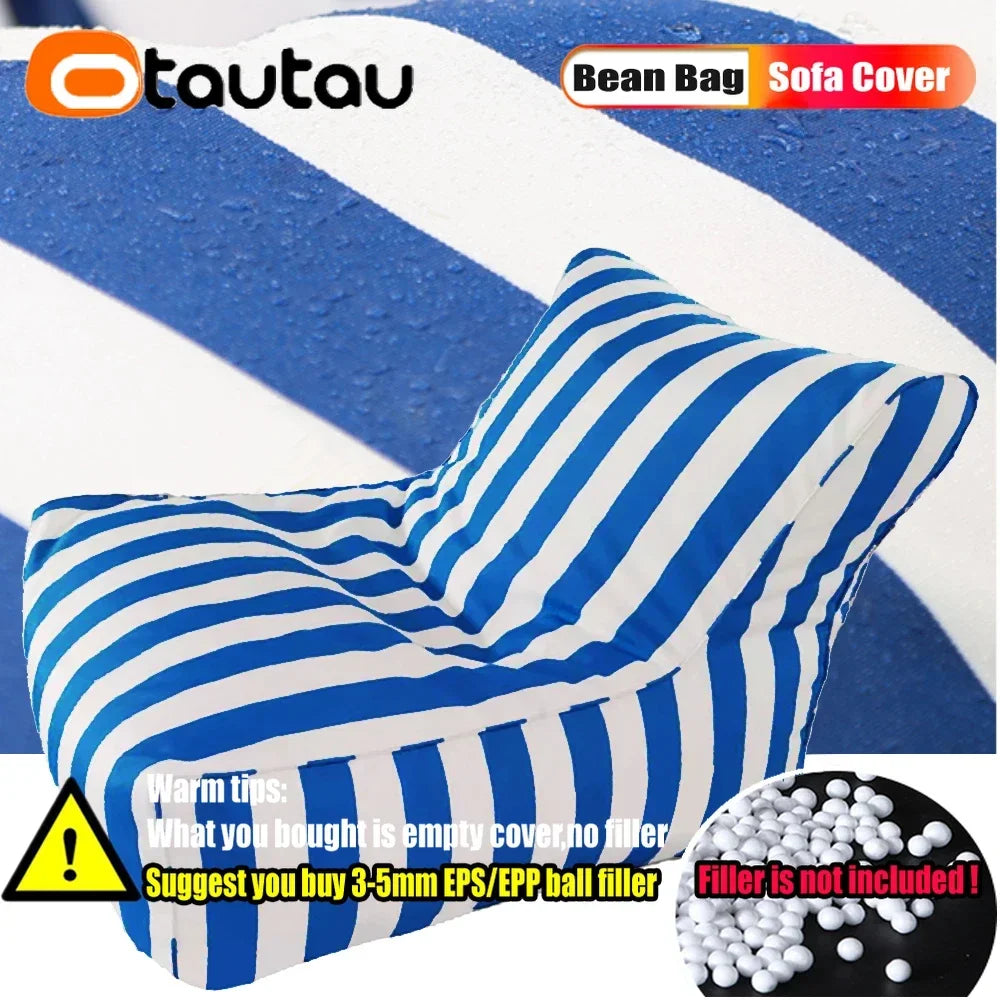 OTAUTAU Outdoor Striped Bean Bag Pouf Cover – No Filler Floating Sofa Bed for Pool, Beach & Garden Lounge