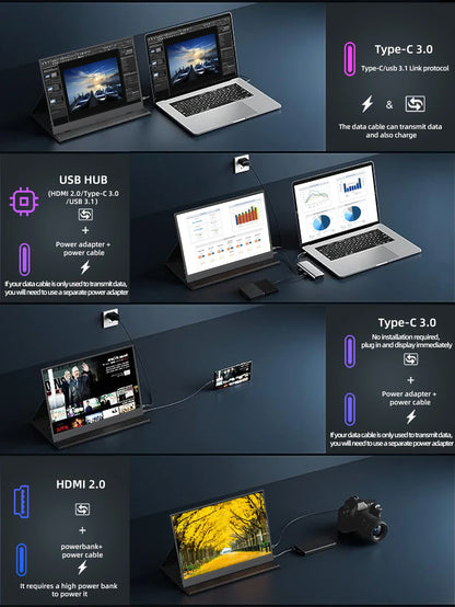 ZSUS 14" 2K Portable Monitor – 2160x1440 60Hz Display for Laptop, Xbox, PS4/5, Switch & PC