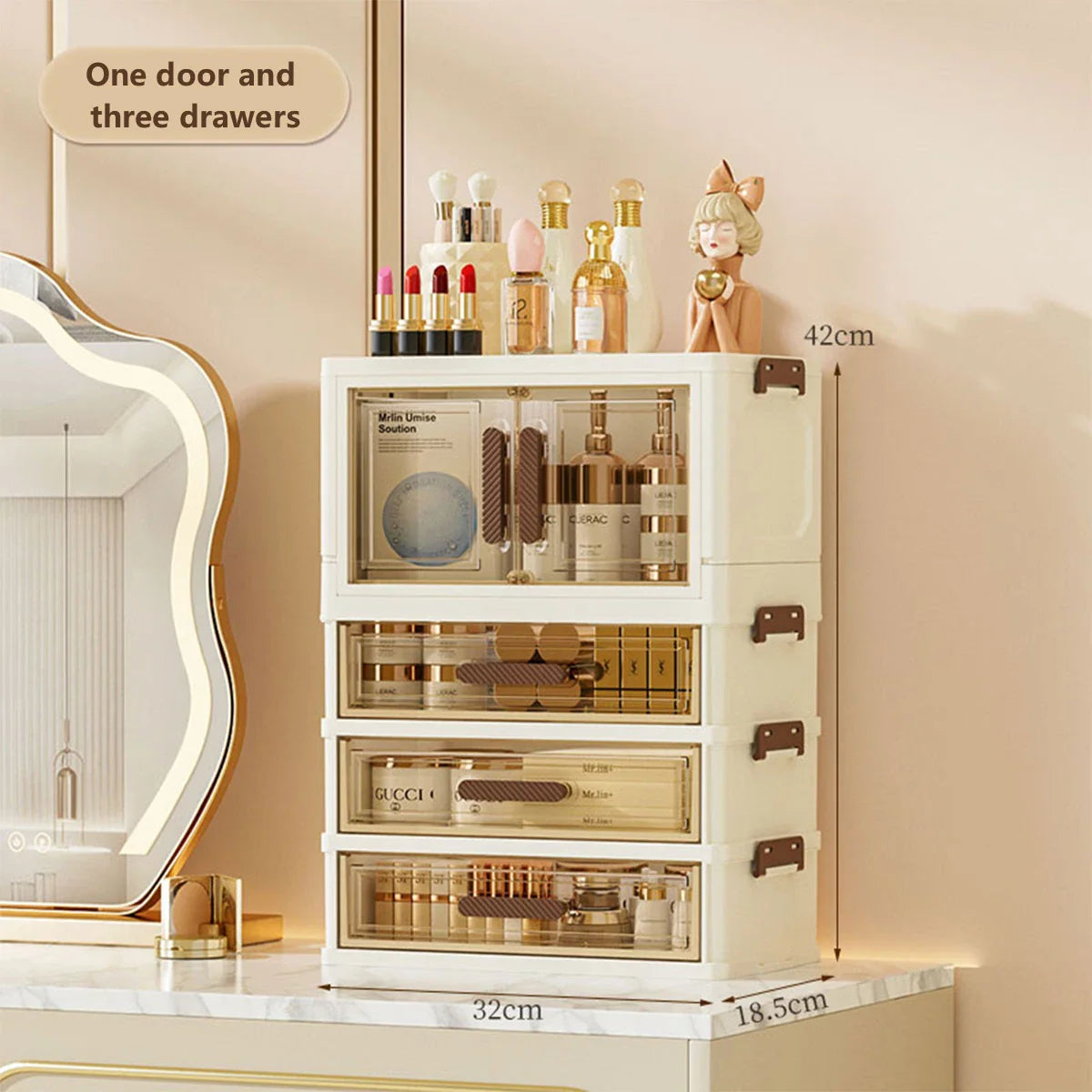 Foldable Transparent Cosmetic Organizer — Multi-Layer Drawer-Style Desktop Beauty Storage Box, Dustproof Makeup Organizer