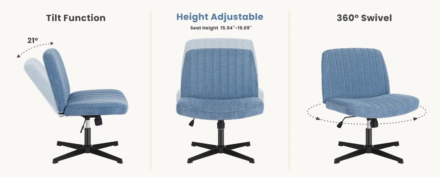 Criss-Cross Leg Office Chair – Armless Wide Seat, Height Adjustable Swivel for Home or Desk