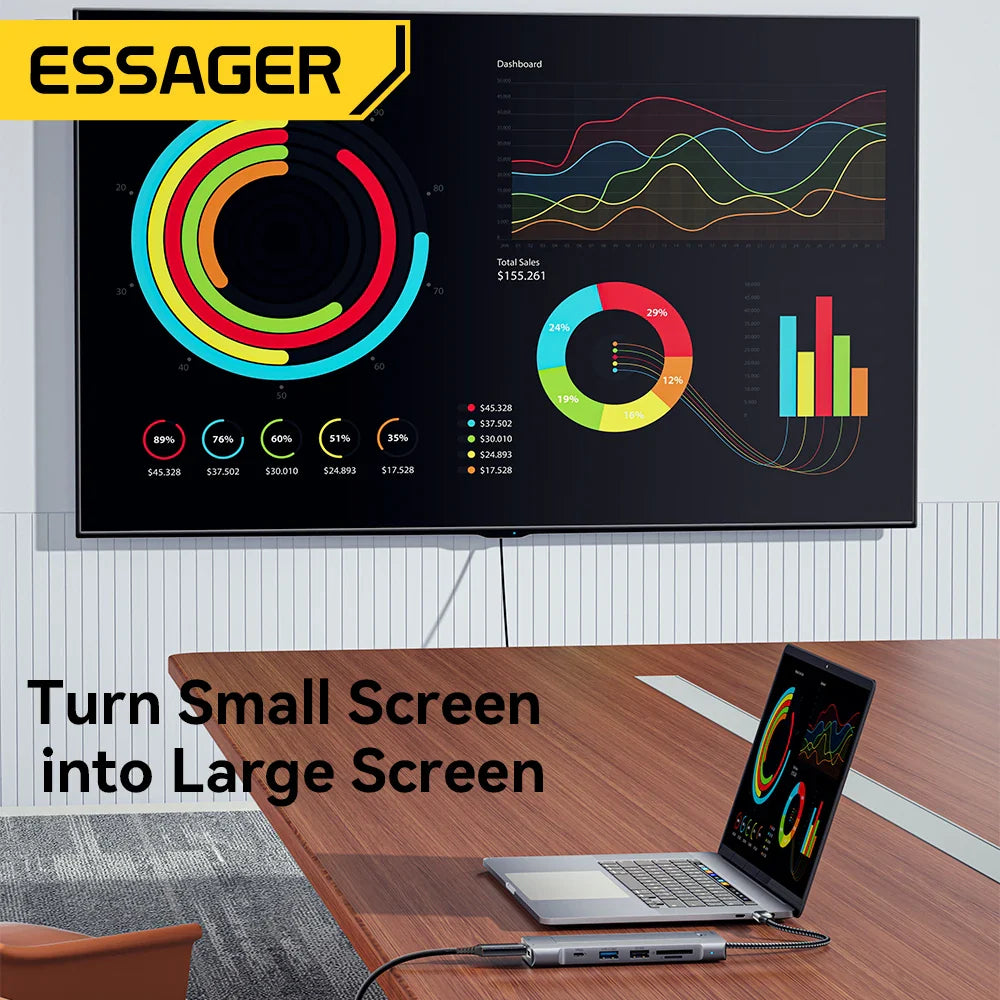 ESSAGER 8-in-1 USB-C Hub Dock Station — HDMI + Disk Storage | Compatible with MacBook Pro/Air M1 & M2