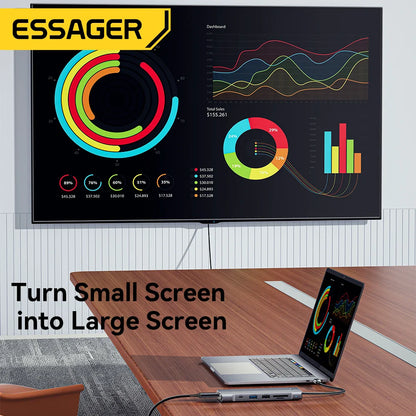 ESSAGER 8-in-1 USB-C Hub Dock Station — HDMI + Disk Storage | Compatible with MacBook Pro/Air M1 & M2