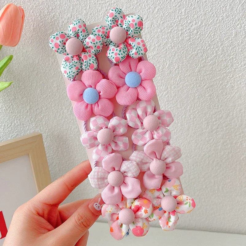 10 Pcs Baby Girl Flower Hair Bands Set – Cute Colorful Soft Scrunchies Ponytail Holders for Kids