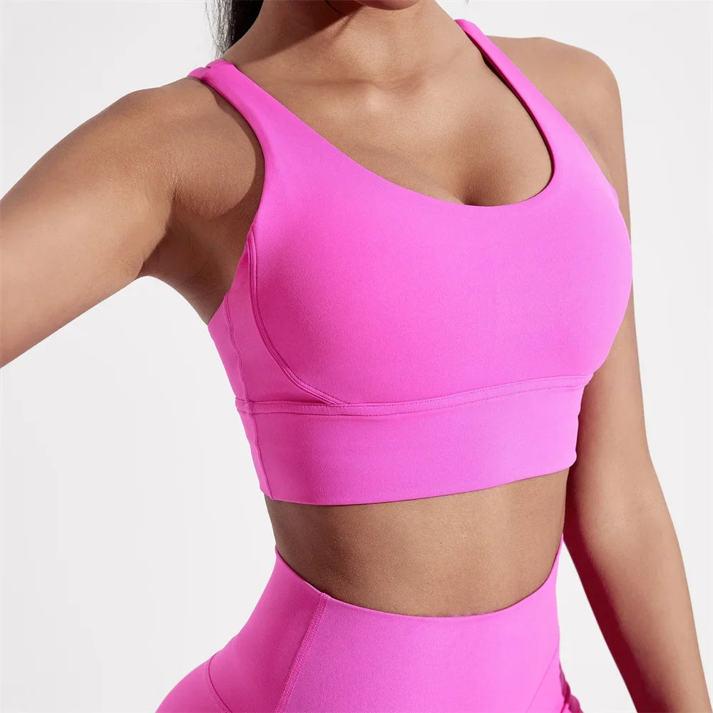 Women’s Cross Back Sports Bra - High Support Fitness Yoga Training Top with Removable Chest Pads