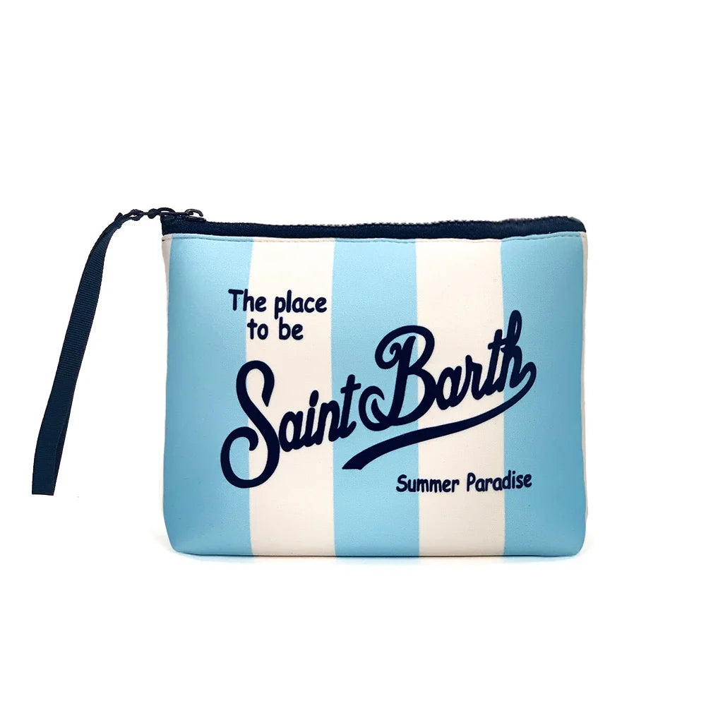 S-SAINT BARTH Pink Neoprene Clutch Bag – Trendy Vertical Zip Pouch Makeup & Toiletry Purse for Women