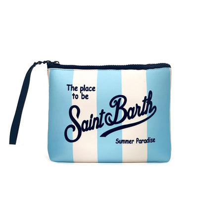 S-Saint B-Barth Striped Neoprene Zip-Up Clutch – Unisex Cosmetic & Toiletry Makeup Bag for Women