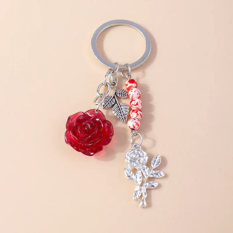 Retro Gothic Punk Heart Cross Keychain – Metal Flower Key Ring Pendant for Car Keys, Handbag Decor & Jewelry Gift