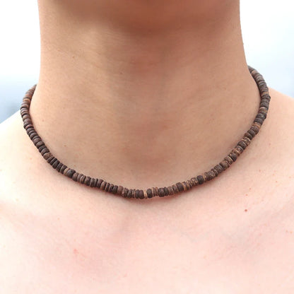Natural Coconut Husk Necklace for Men – Handmade 18-Inch Short Choker, Gift for Him