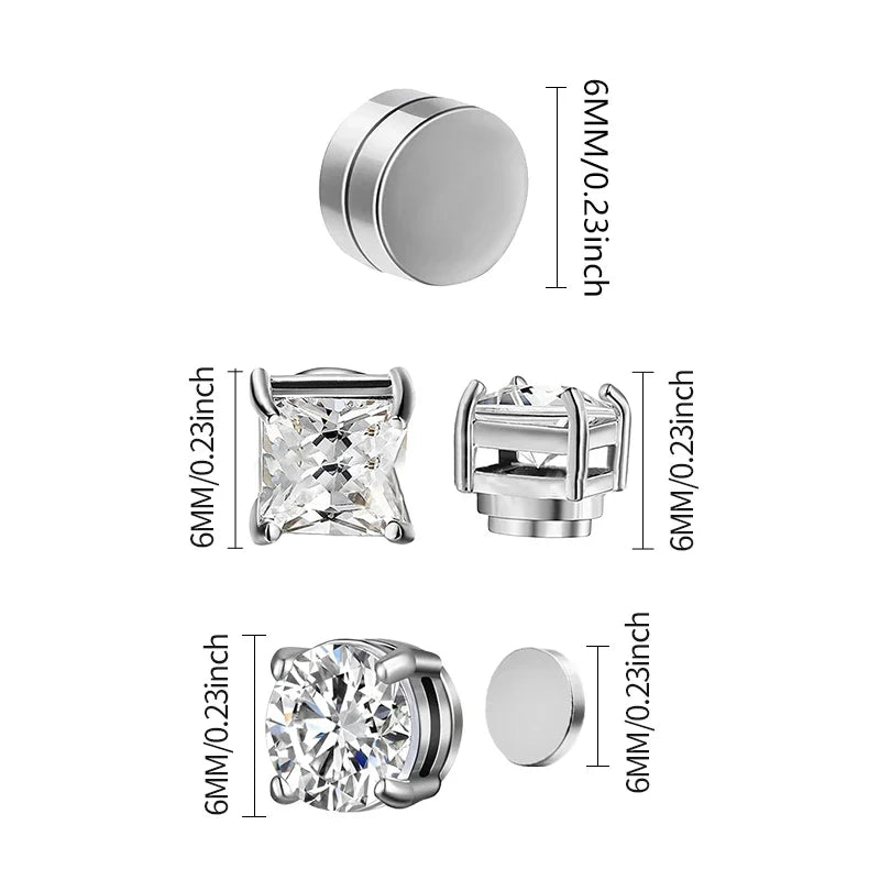 Crystal Strong Magnetic Ear Stud Clip Earrings - Punk Round Zircon Non-Piercing Earrings for Men & Women