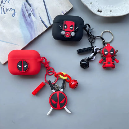 Cartoon Deadpool Silicone Case for AirPods 4 (2024) & AirPods Pro 1/2/3/Pro2 — Protective Earphone Cover with Keychain