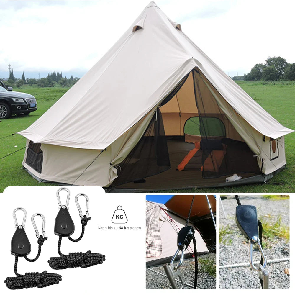 4pcs Adjustable 8-inch Reinforced Rope Ratchet Hangers - Hanging Pulley Hooks for Grow Tents & Plant Lamps