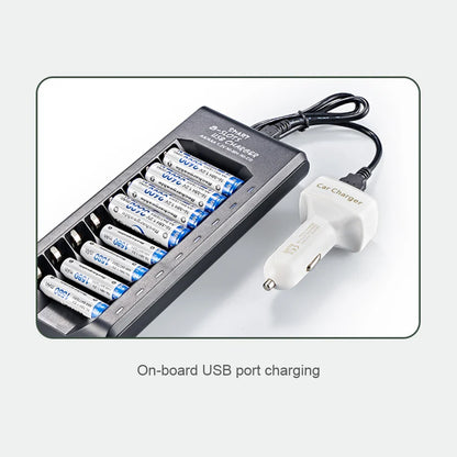 8-Slot Fast USB Rechargeable Battery Charger – AA/AAA NiMH 1.2V with Short Circuit Protection & USB Output