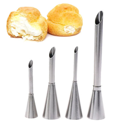 1/4 Pcs Stainless Steel Cream Puff Nozzles - Cake Icing Piping Tips for DIY Donuts, Cupcakes and Pastry Desserts, Baking Accessories
