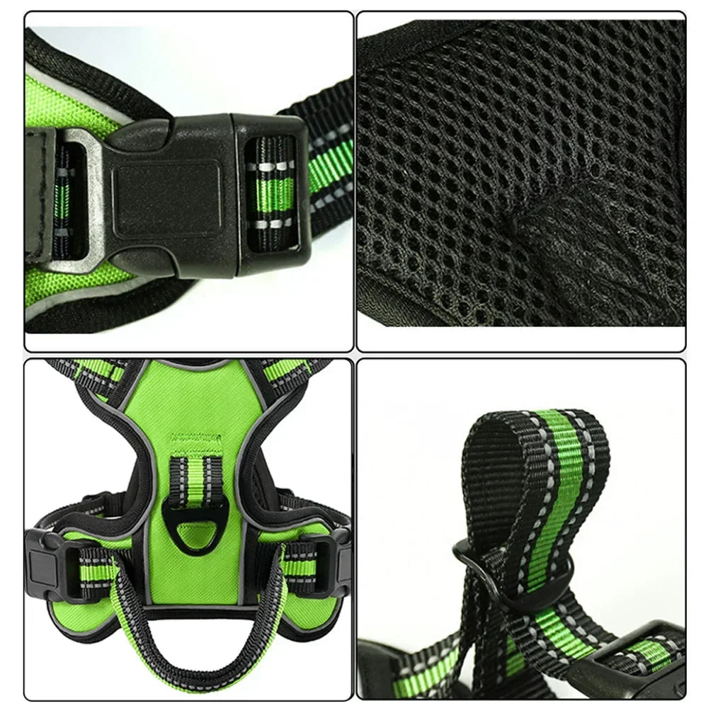 Adjustable No-Pull Reflective Dog Harness – Soft, Breathable Nylon Vest with Leash for Small & Large Dogs