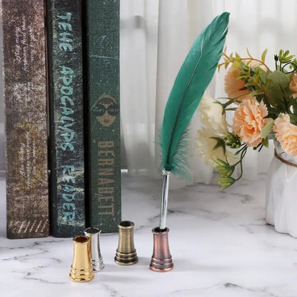 Feather Quill Dip Pen with Insertion Holder – Elegant School & Office Supplies Gift