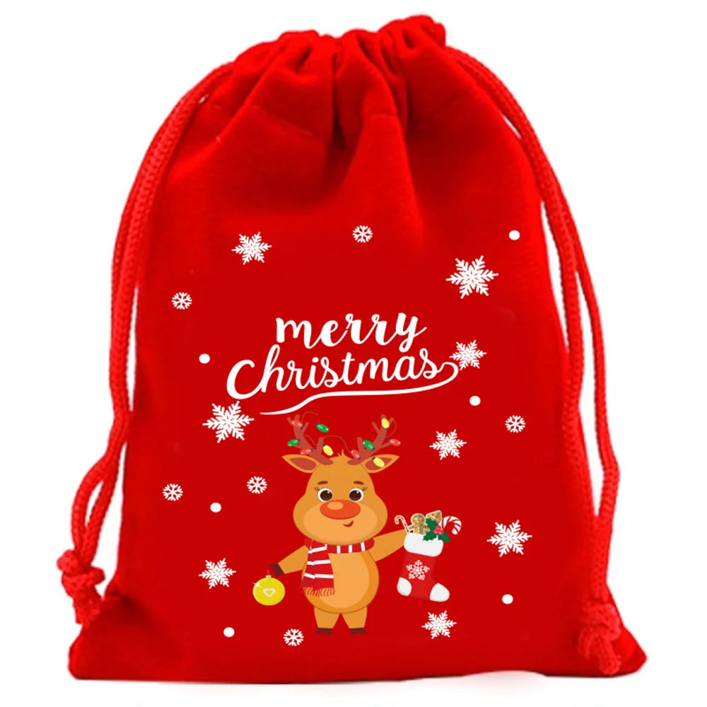 2025 Christmas Velvet Drawstring Bags – Red & Green Candy, Gift, Party, and Biscuit Storage Pouches