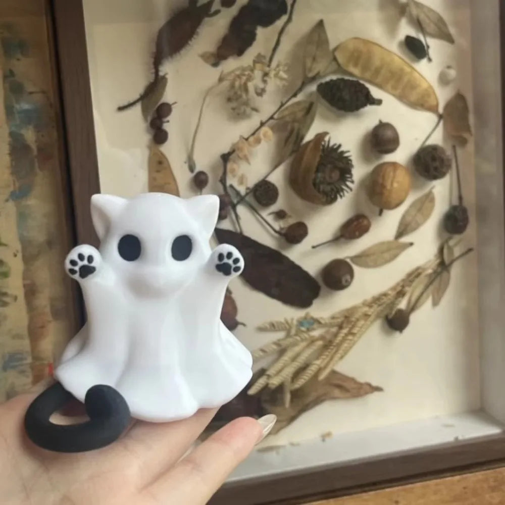 Mini Cat Ghost Ornament — Cute Halloween Desktop Decor & Spooky Collectible Figurine for Home, Office, or Gift