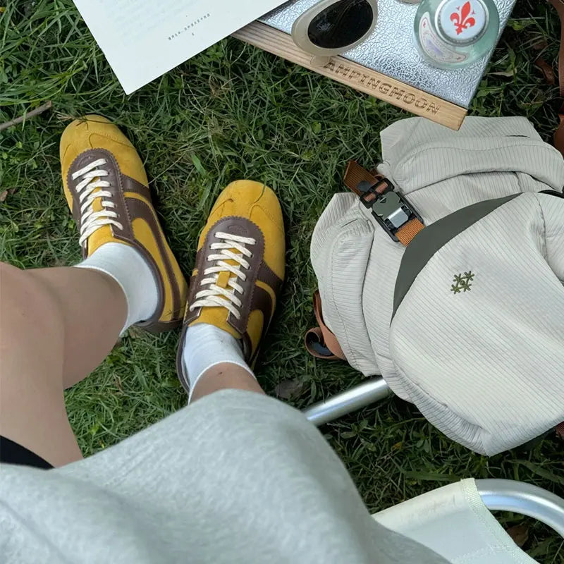 Real Leather German Training Shoes for Women — 2025 Retro Fashion Four Seasons Running & Casual Forrest Gump Style Sneakers
