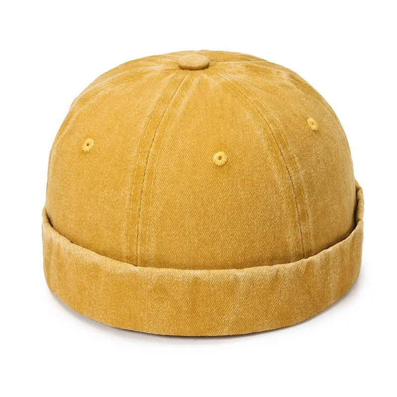 Fashion Denim Docker Cap – Brimless Skullcap Sailor Beanie Hat for Men & Women, Solid Color Adjustable Bucket Dad Cap Streetwear Style