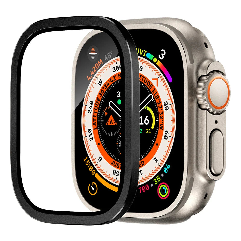 Tempered Glass Screen Protector for Apple Watch Ultra 2 49mm – Anti-Scratch HD Full Film with Metal Bumper, iWatch Ultra Accessories