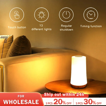 13 Color Changing Night Light - Remote Control Touch USB Rechargeable RGB Lamp, Dimmable Portable Table Bedside Lamp