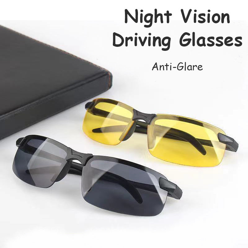 Night Vision Driving Glasses – Anti-Glare Half Frame Sunglasses for Men & Women Day/Night Sports Eyewear