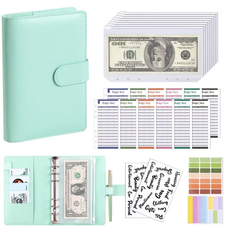 PU Leather Budget Binder with Cash Envelopes – A6 Planner Organizer, Zip Pockets for Saving Money, Small French Budget Pouch