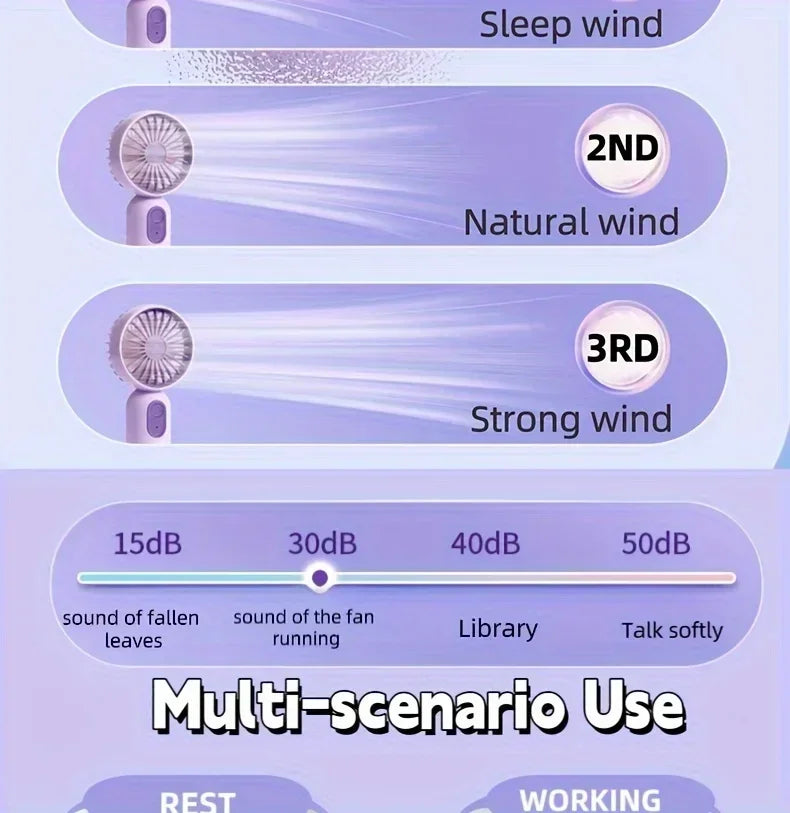 Mini Handheld USB Fan – 3-Speed Strong Wind Portable Desk Fan, Rechargeable for Students, Office, Outdoor, Travel, and Camping