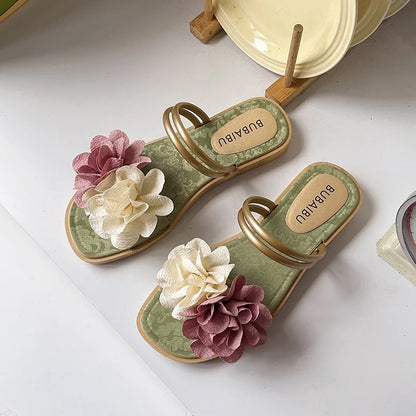 Women's Double Flower Slippers - Lightweight Flat Summer Casual Shoes
