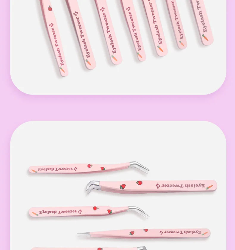 6 Types False Eyelash Tweezers — Stainless Steel Anti-Static Curved & 3D Lash Tools