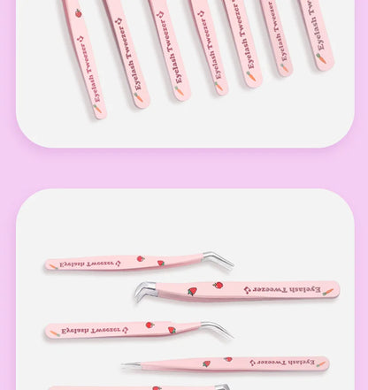 6 Types False Eyelash Tweezers — Stainless Steel Anti-Static Curved & 3D Lash Tools