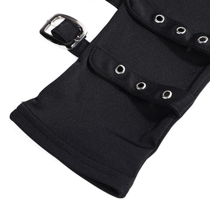 Women’s Punk Rivet Fingerless Gloves – Gothic Hip Hop Half Finger Wrist Mittens with Eyelet Ribbon, Harajuku Party & Streetwear Elbow Gloves