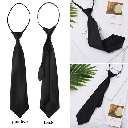 Unisex Black Clip-On Tie – Simple Security Necktie for Uniforms, Suits, Students & Funerals