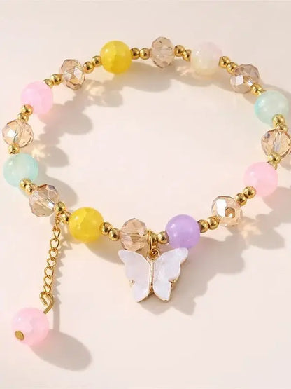 IFYOUOO Gorgeous Beaded Bracelet with Butterfly Pendant – Trendy Glass Beads, Dainty BFF Wrist Jewelry for Women