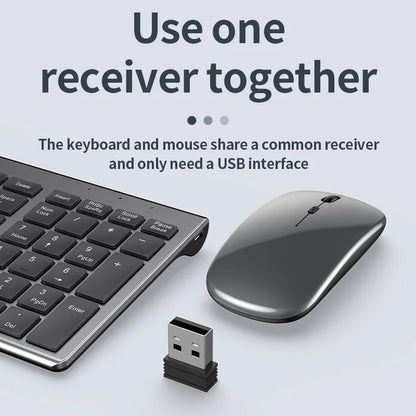 Gray Bluetooth 5.0 & 2.4G Wireless Keyboard Mouse Combo – Rechargeable Full Size Keyboard for Notebook & Laptop
