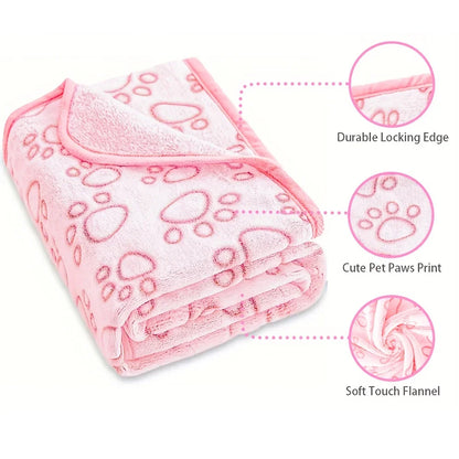 Pink Fluffy Pet Blanket - Soft Warm Paw Print Dog & Cat Mat for Comfortable Sleeping