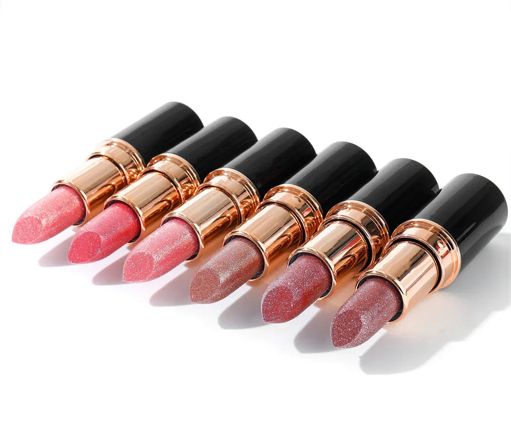 6 Colors Glitter Metallic Lipstick – Waterproof, Long-Lasting Diamond Pearlescent Lip Gloss for Moisturizing Sexy Lips