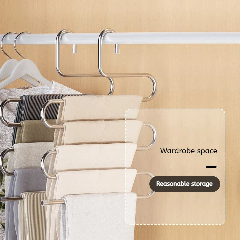 5-Layer Multi-Functional Clothes Hanger – Non-Slip Pant Storage Rack for Hanging & Organization