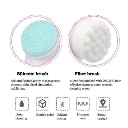 3D Double-Sided Silicone Facial Cleansing Brush – Soft Bristles Manual Massage Exfoliator for Deep Face Wash