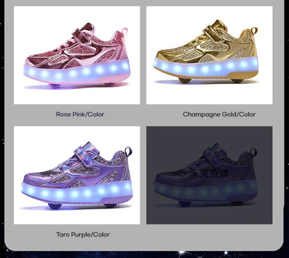 Kids' Inline Roller Skates – Removable 2-Wheel Skate Sneakers for Girls, Powerslide Wheeled Shoes