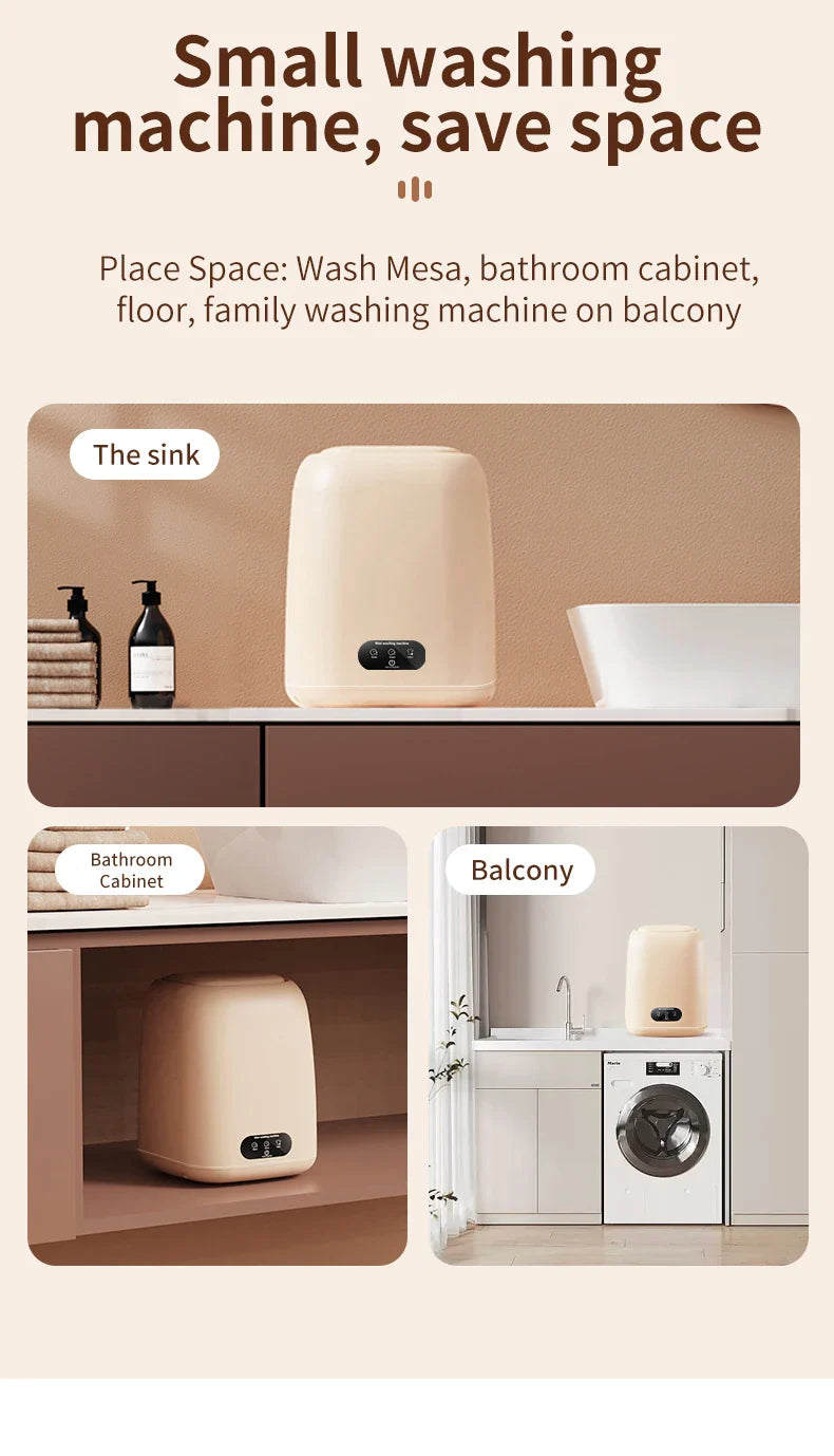 Small Fully Automatic Washing Machine – Mini Washer with Spin Dryer for Underwear & Children's Clothes, 220V