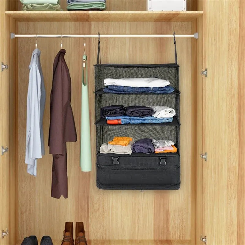 Travel Organizer Hanging Packing Cubes – Housewares Luggage Storage with Shelves and Laundry Compartments for Essentials