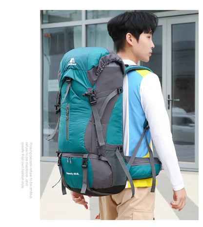 70L Nylon Camping Backpack with Rain Cover — Outdoor Hiking, Mountaineering & Travel Daypack for Men