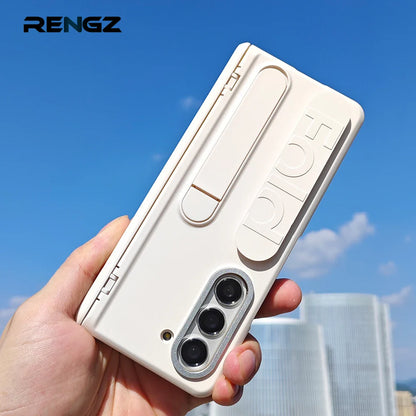 Original Silicone Grip Phone Case for Samsung Galaxy Z Fold 4-7 – Stand & Hinge Protective Cover with Glass Film