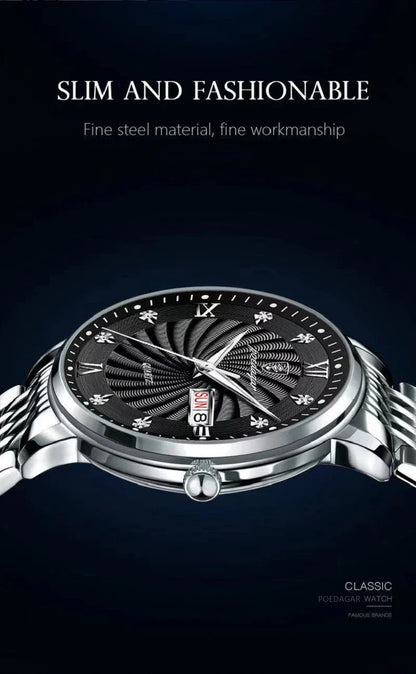 POEDAGAR Luxury Men's Watch — Waterproof Luminous Quartz Wristwatch with Date & Week, Stainless Steel Sports Fashion