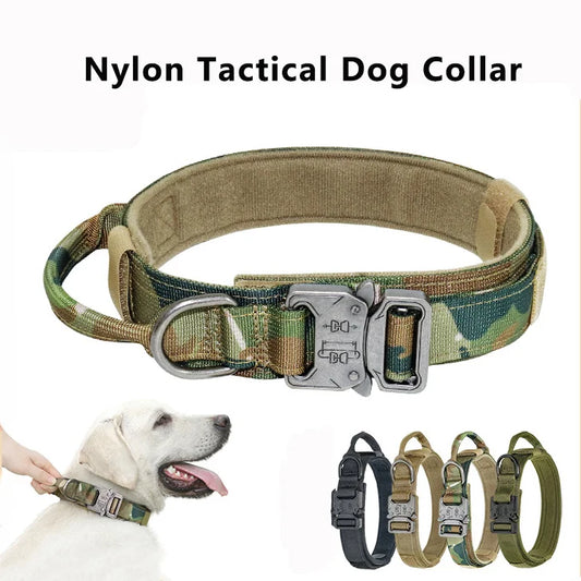 Nylon Tactical Dog Collar with Handle – Adjustable Durable Collar for Medium & Large Dogs Pet Accessories
