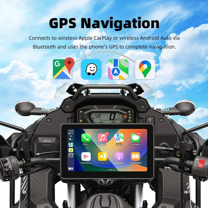 7-Inch Motorcycle GPS Navigation with Wireless Apple CarPlay & Android Auto – Waterproof Touchscreen Display, BT Connectivity, IPX7