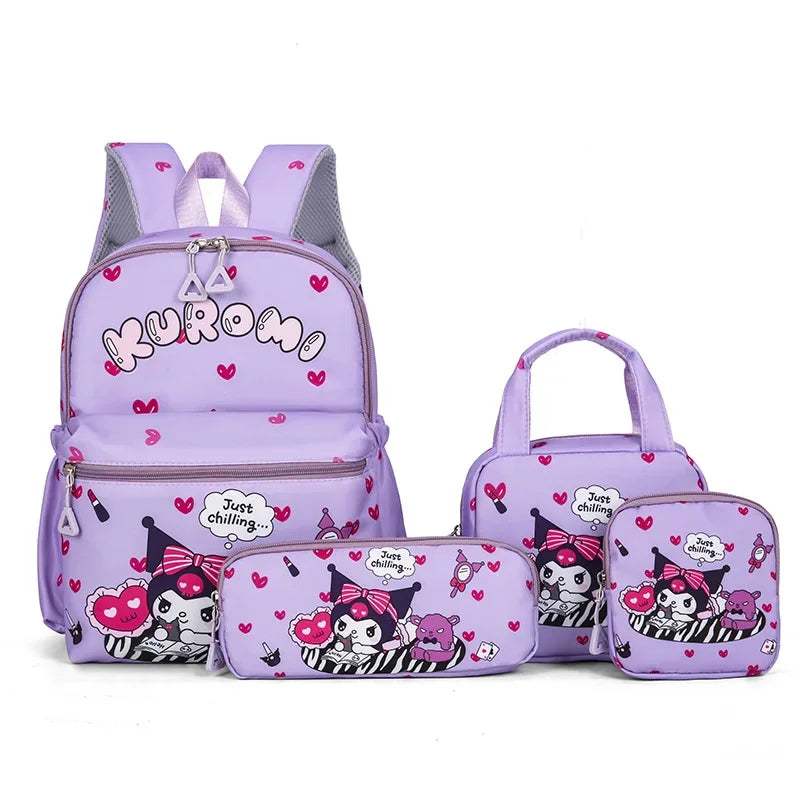 Hello Kitty Sanrio 4-Piece Backpack Set – Includes Pencil Case, Shoulder Bag, Wallet, Kuromi & Melody School Bags