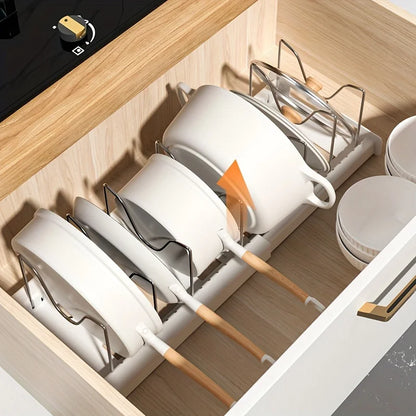 Expandable Kitchen Cabinet Pot Organizer Rack – Adjustable Divider for Pots, Pans & Multi-Purpose Storage